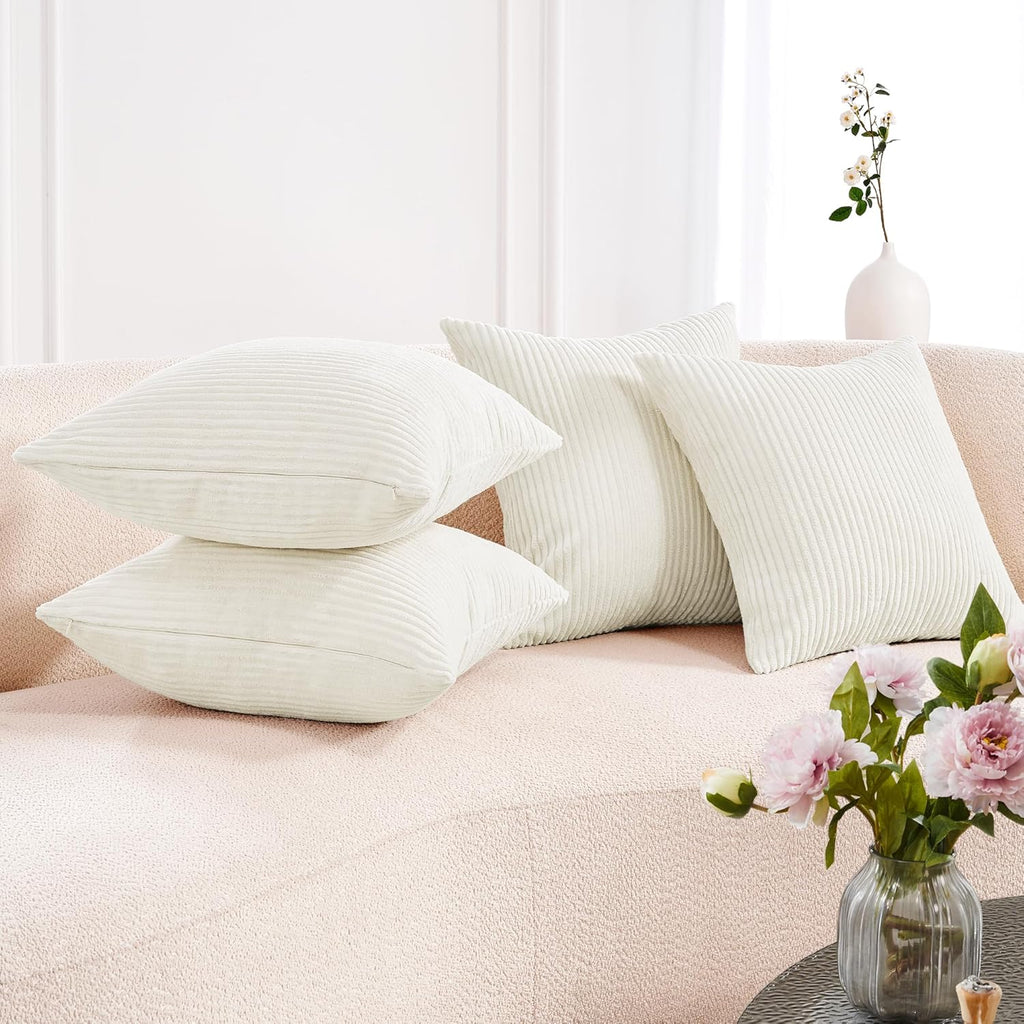 Modern Corduroy Throw Pillow Covers Set of 4 – Elegant Soft Cushion Covers, Machine Washable Home Decor for Living Room, Sofa, Bedroom | Cream White, 16X16 Inch