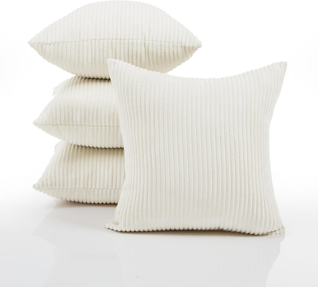 Modern Corduroy Throw Pillow Covers Set of 4 – Elegant Soft Cushion Covers, Machine Washable Home Decor for Living Room, Sofa, Bedroom | Cream White, 16X16 Inch