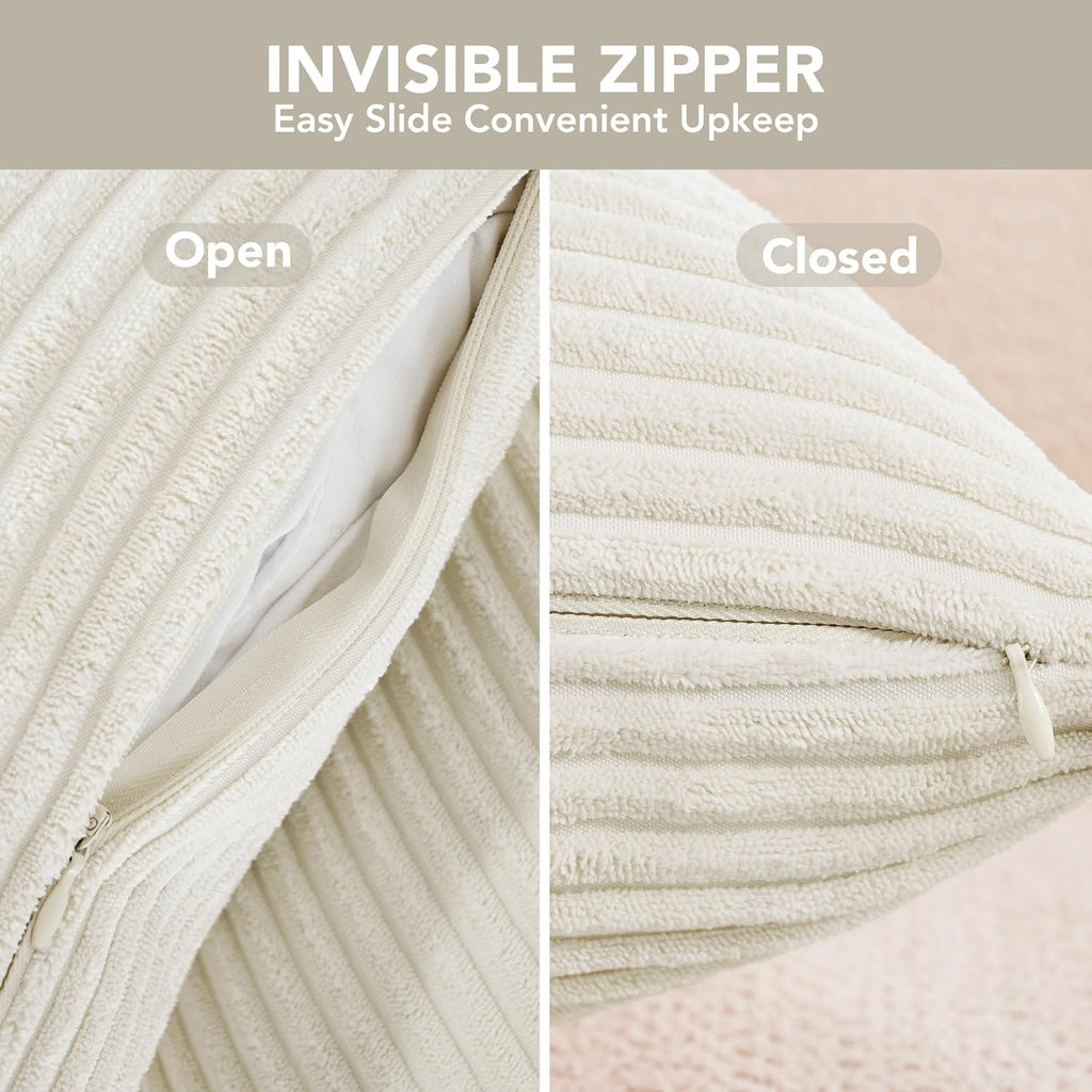 Modern Corduroy Throw Pillow Covers Set of 4 – Elegant Soft Cushion Covers, Machine Washable Home Decor for Living Room, Sofa, Bedroom | Cream White, 16X16 Inch