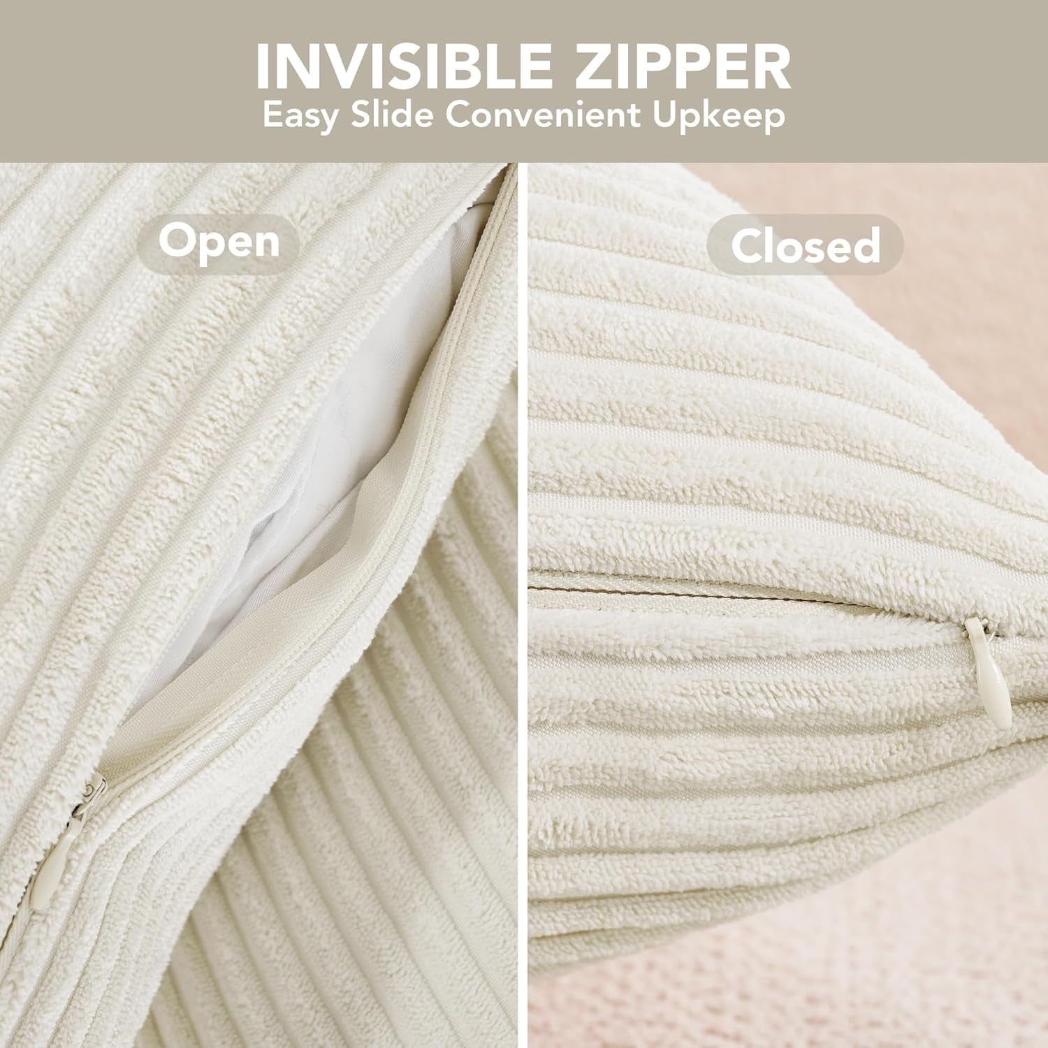 Modern Corduroy Throw Pillow Covers Set of 4 – Elegant Soft Cushion Covers, Machine Washable Home Decor for Living Room, Sofa, Bedroom | Cream White, 16X16 Inch