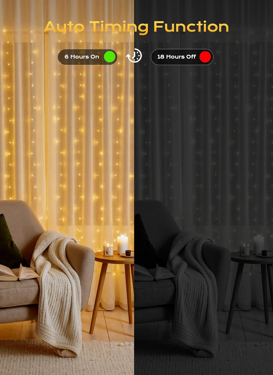 300 LED Curtain Lights, 9.8 FT Plug in Fairy Lights for Bedroom, 8 Lighting Modes, Christmas Hanging Lights for Window Backdrop Wall Wedding Party Birthday Christmas Decoration, Warm White