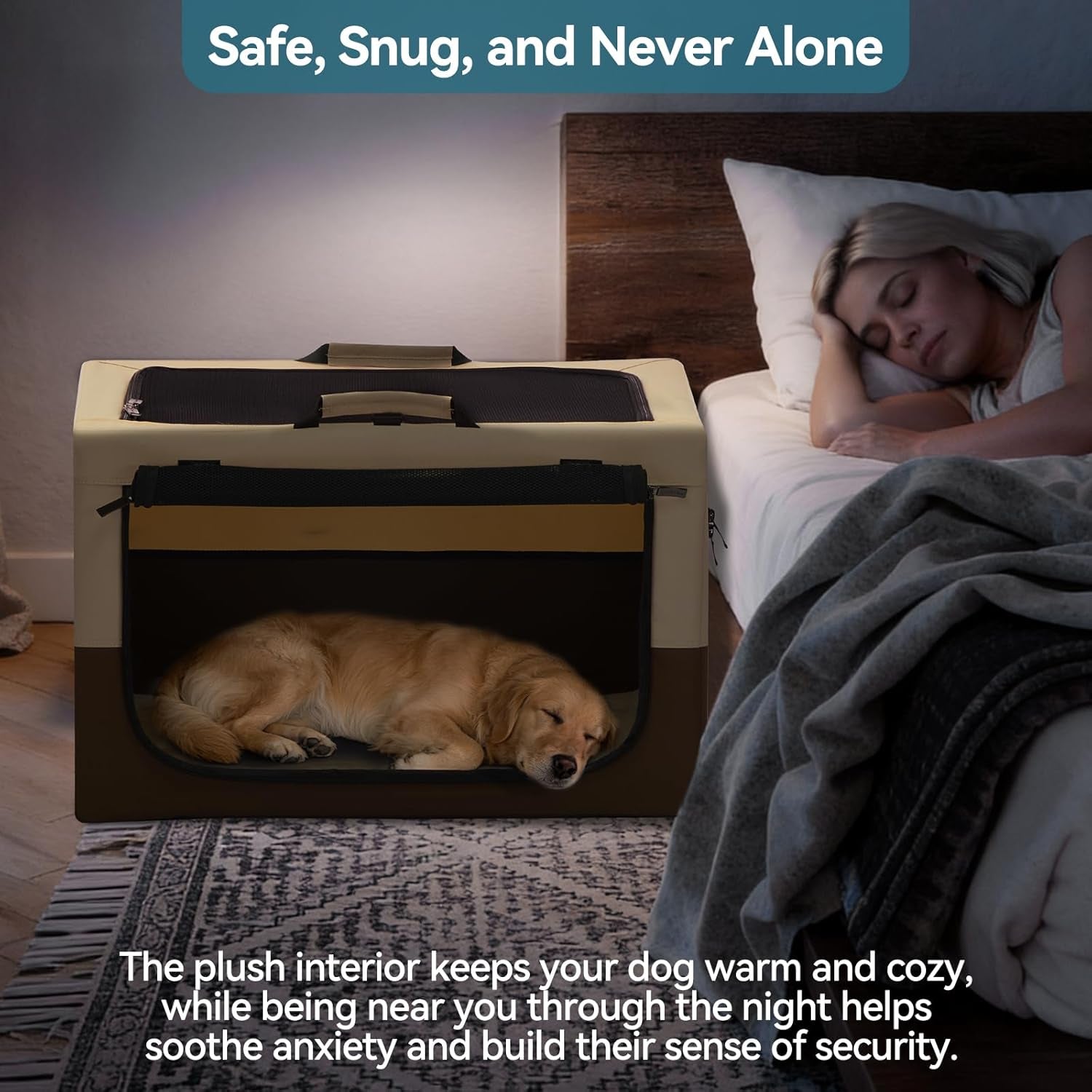 Portable Dog Crate for Small Dogs, – 24" Soft Dog Travel Crates with Lockable Zippers & Thicken Mat, Adjustable Patented Spiral Steel Frame, Collapsible Kennel for Indoor & Outdoor