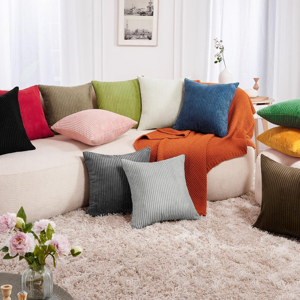 Modern Corduroy Throw Pillow Covers Set of 4 – Elegant Soft Cushion Covers, Machine Washable Home Decor for Living Room, Sofa, Bedroom | Cream White, 16X16 Inch