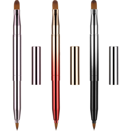 3 Pack Retractable Lip Brush for Lipstick with Cap Dual-Ended Liner Foundation Makeup Brush Sets Travel Applicators(Gradient Black, Gradient Red, Bright Pink)