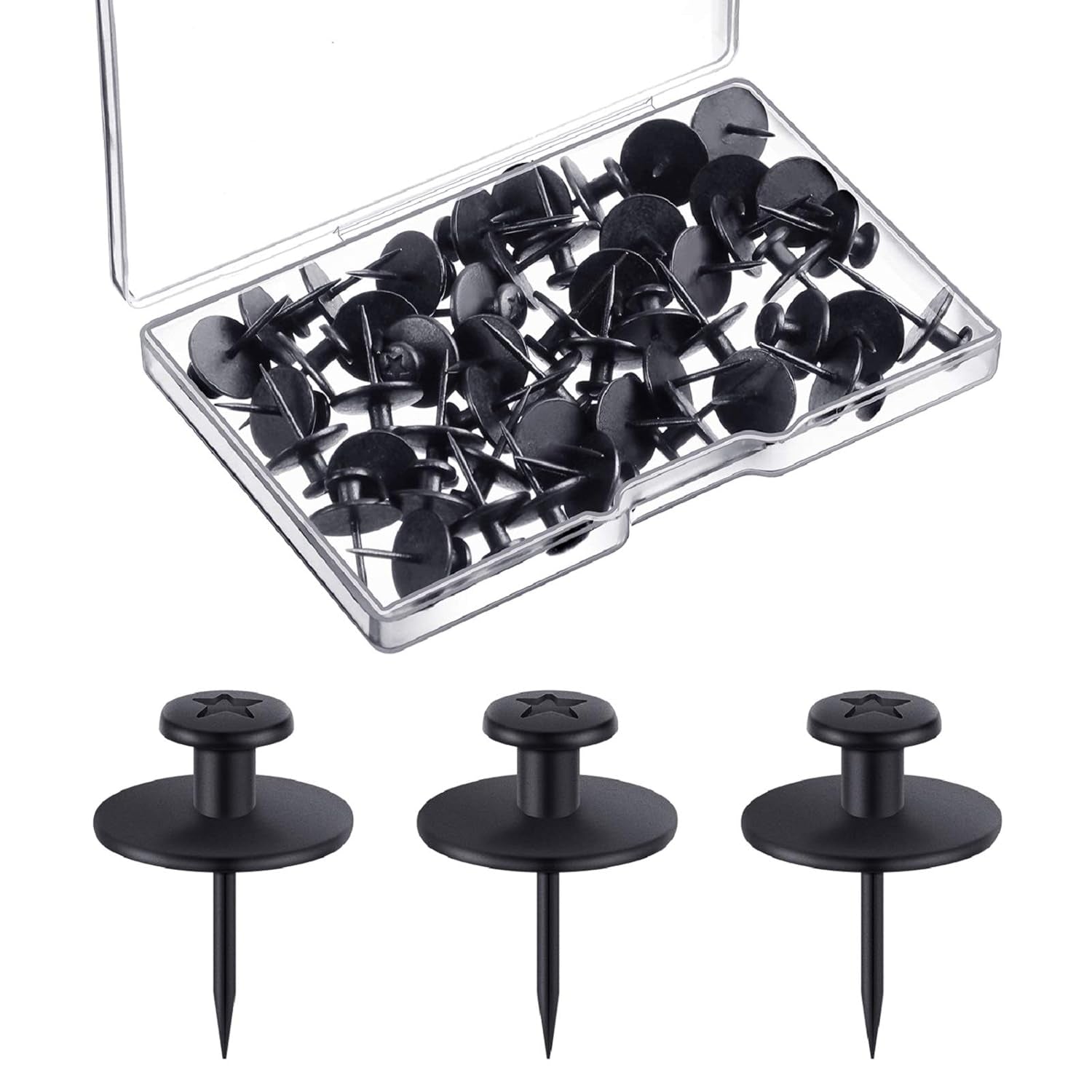 Push Pins Picture Hangers Double Headed Thumb Tacks Wall Hooks for Wall Hangings Picture Hangers Nails Small Photo Hanging Hook Pins for Home Office Photo Decor(Black,50 Pieces)