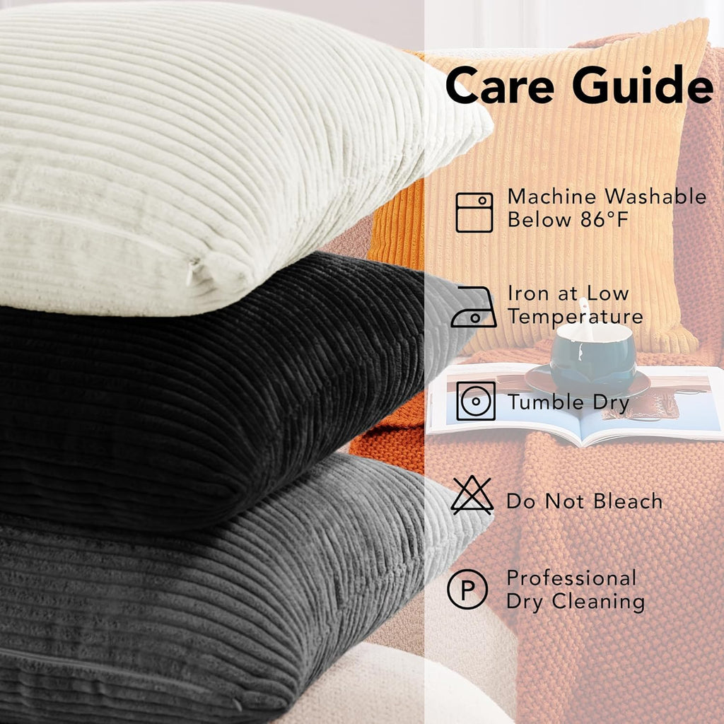 Modern Corduroy Throw Pillow Covers Set of 4 – Elegant Soft Cushion Covers, Machine Washable Home Decor for Living Room, Sofa, Bedroom | Cream White, 16X16 Inch