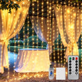300 LED Curtain Lights, 9.8 FT Plug in Fairy Lights for Bedroom, 8 Lighting Modes, Christmas Hanging Lights for Window Backdrop Wall Wedding Party Birthday Christmas Decoration, Warm White